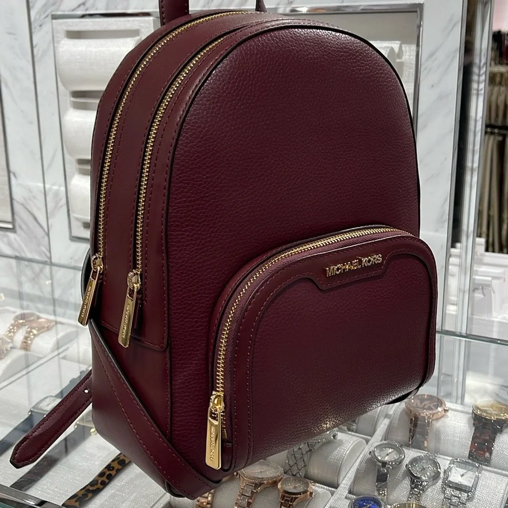 Michael Kors Jaycee Medium Pebbled Leather Backpack Oxblood/Golden NWT